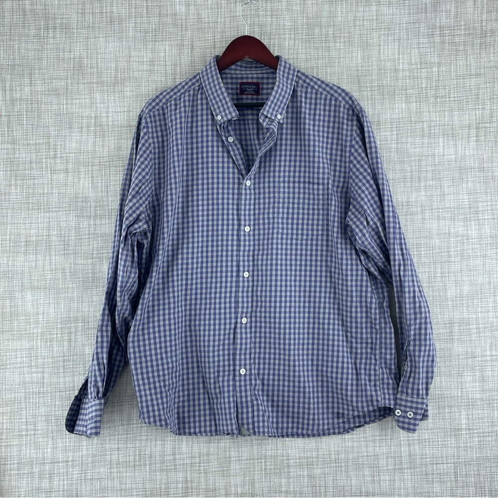 Untuckit Shirt Button Down Long Sleeve Mens Size XXL gingham blue shirt 3529